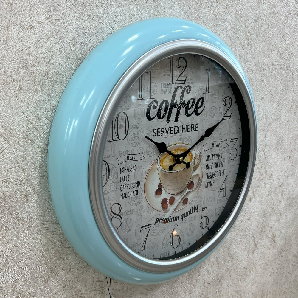 Reloj de Pared Metálico "Coffee" - Estilo Vintage Celeste