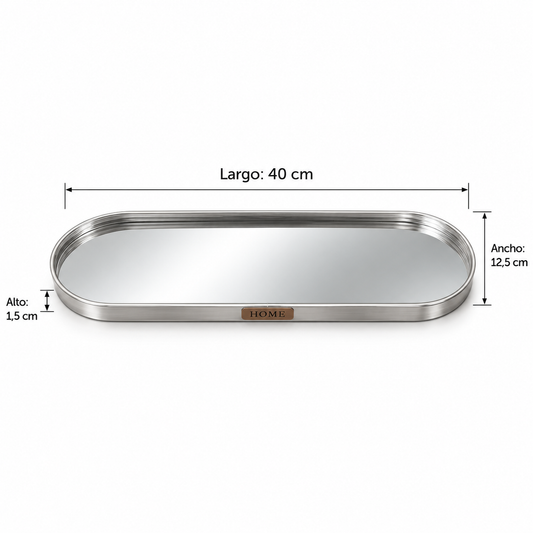 Bandeja Ovalada Espejada Plateada – 40 cm