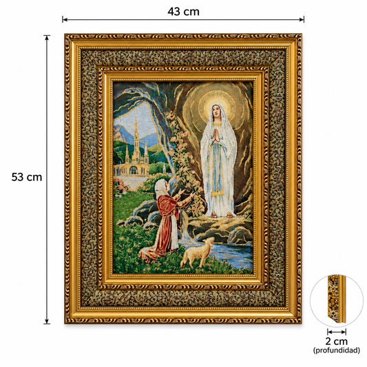 Cuadro Virgen de Lourdes en Tapiz Estilo Gobelino - 53 cm