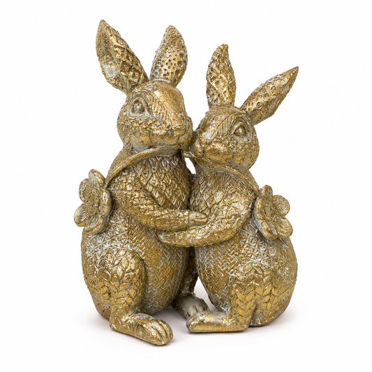 Figura Decorativa Conejos Amorosos Dorados - 19 cm