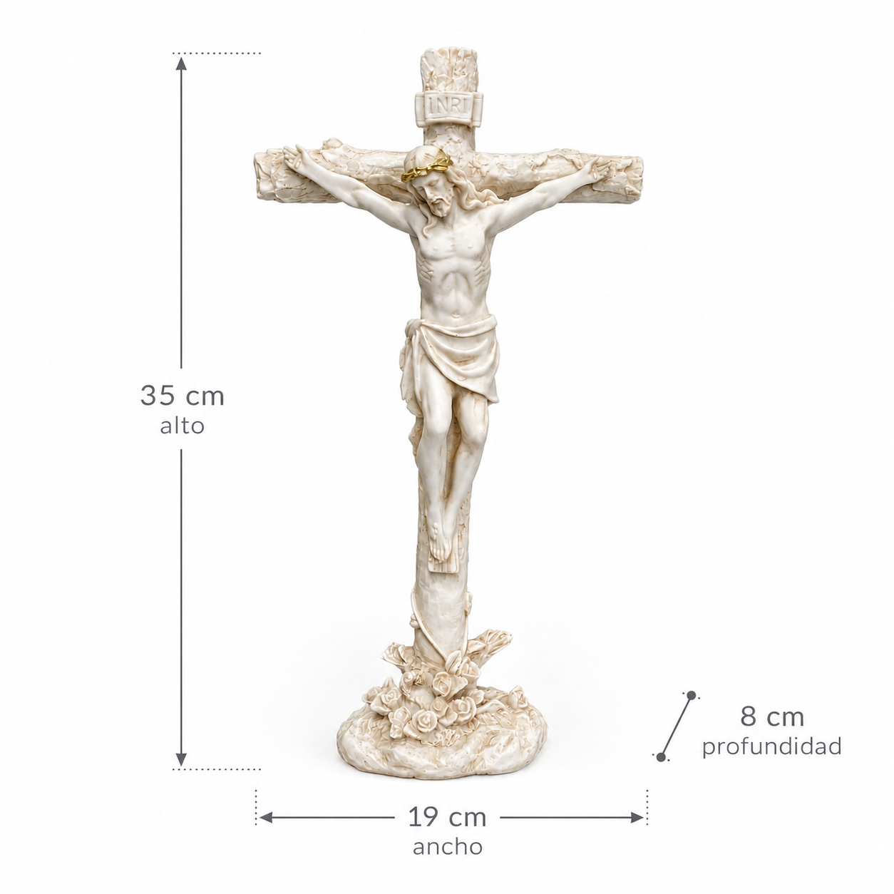 Figura Religiosa Cristo Crucificado en Pedestal – Marfil - 35 cm