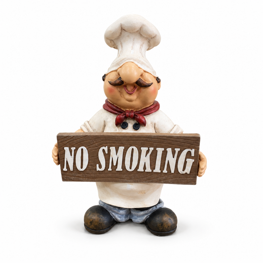 Figura Decorativa Cocinero con Letrero “No Smoking” - Poliresina – 19 cm