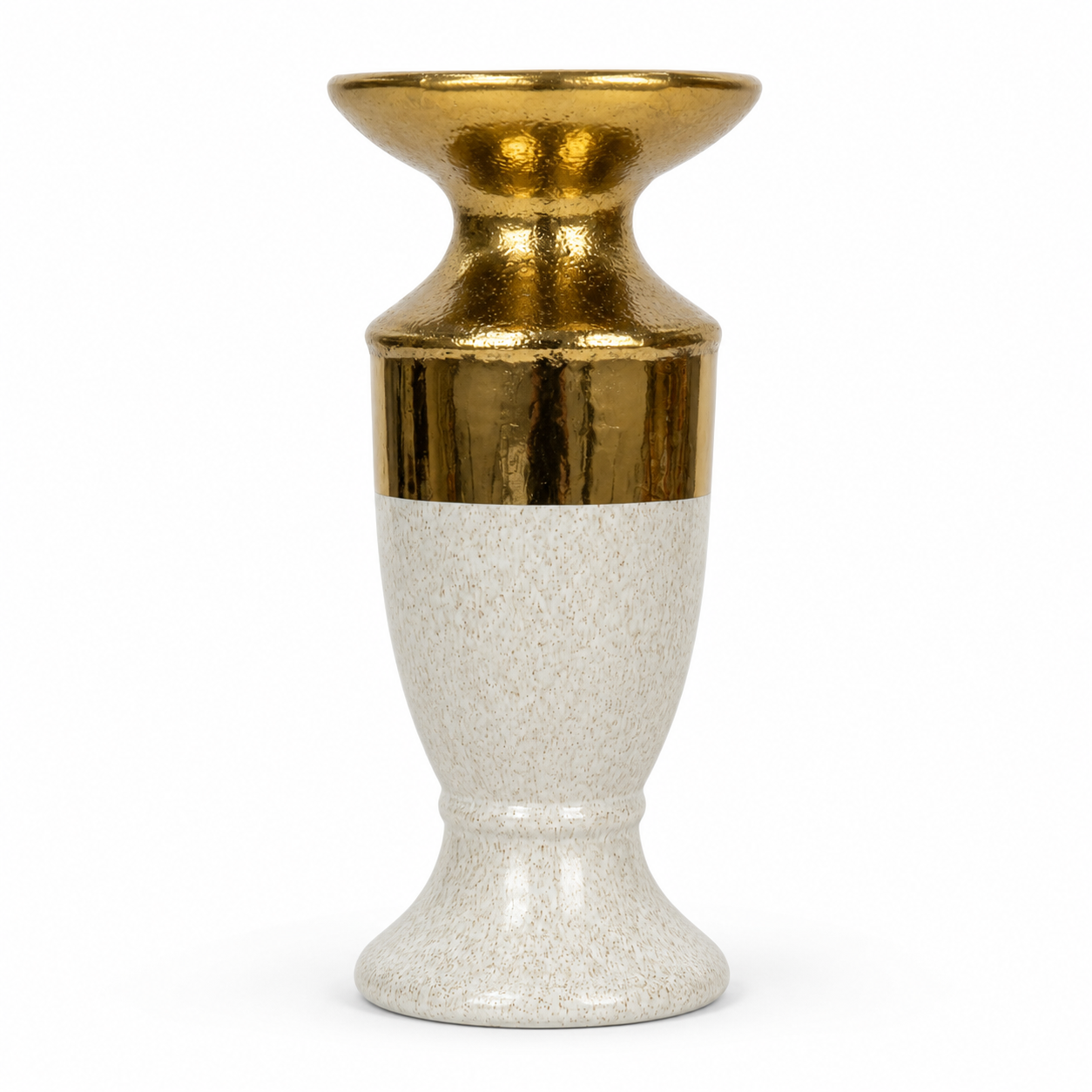 Candelabro Ceramica - 25 cm - Dorado y Blanco