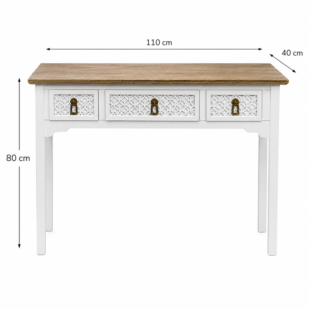 Arrimo Blanco 3 Cajones - Madera - Estilo Rústico - 110X40X80 cm