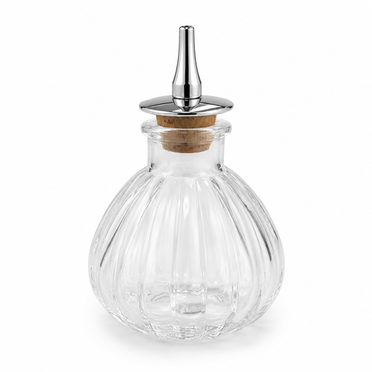 Botella Dispensadora de Vidrio Redonda Acanalada con Tapón de Corcho – 100 ml