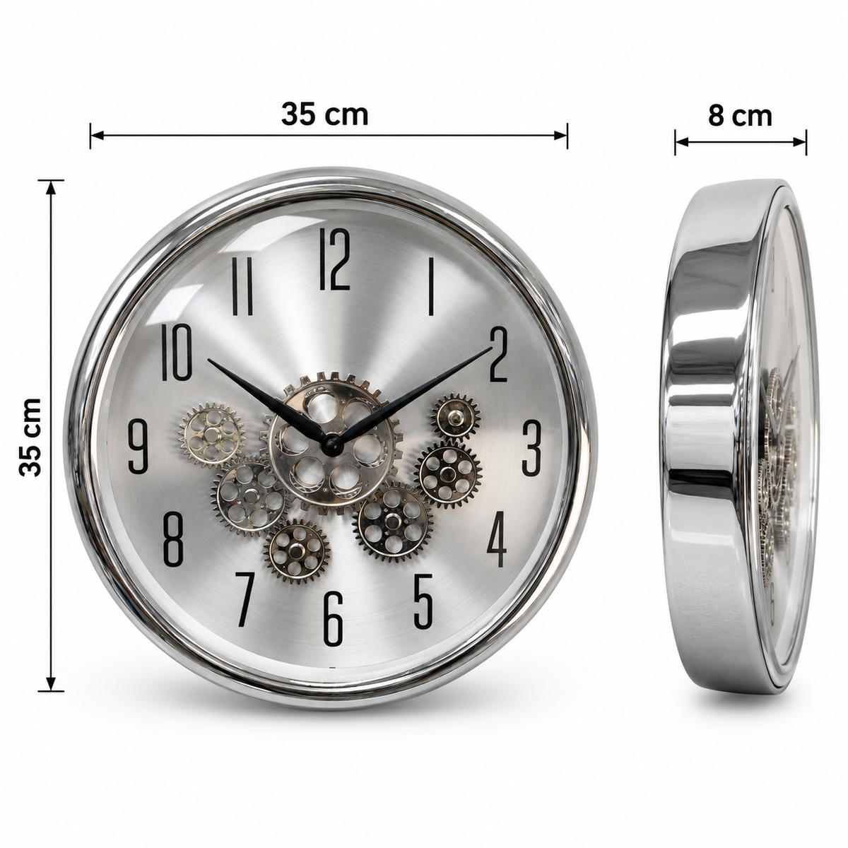 Reloj Engranaje Brillante Plateado - 35 cm