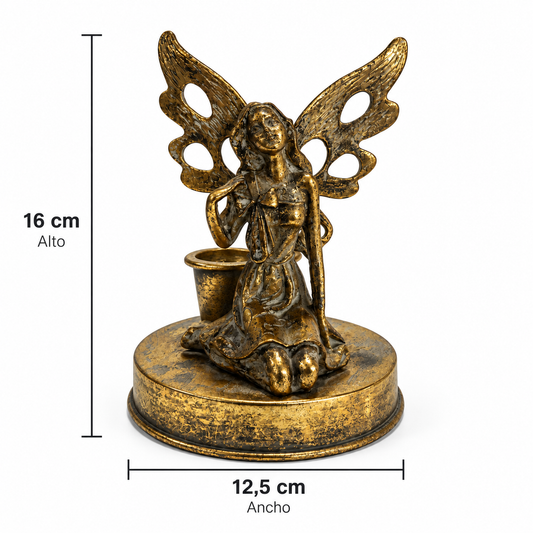 Figura Decorativa Hada Bronze Metálica