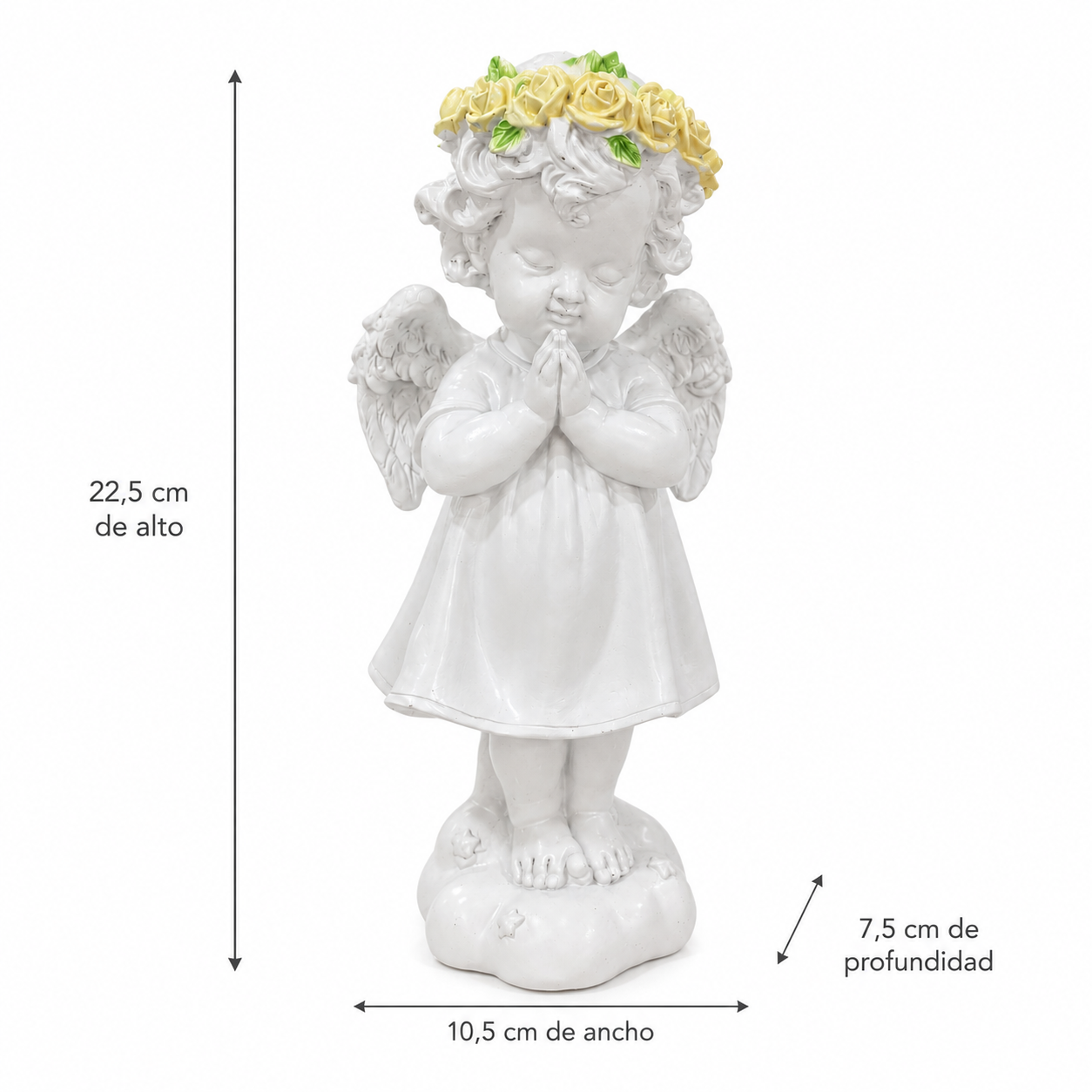Figura Decorativa Ángel Rezando con Corona de Rosas – Poliresina - 22,5 cm