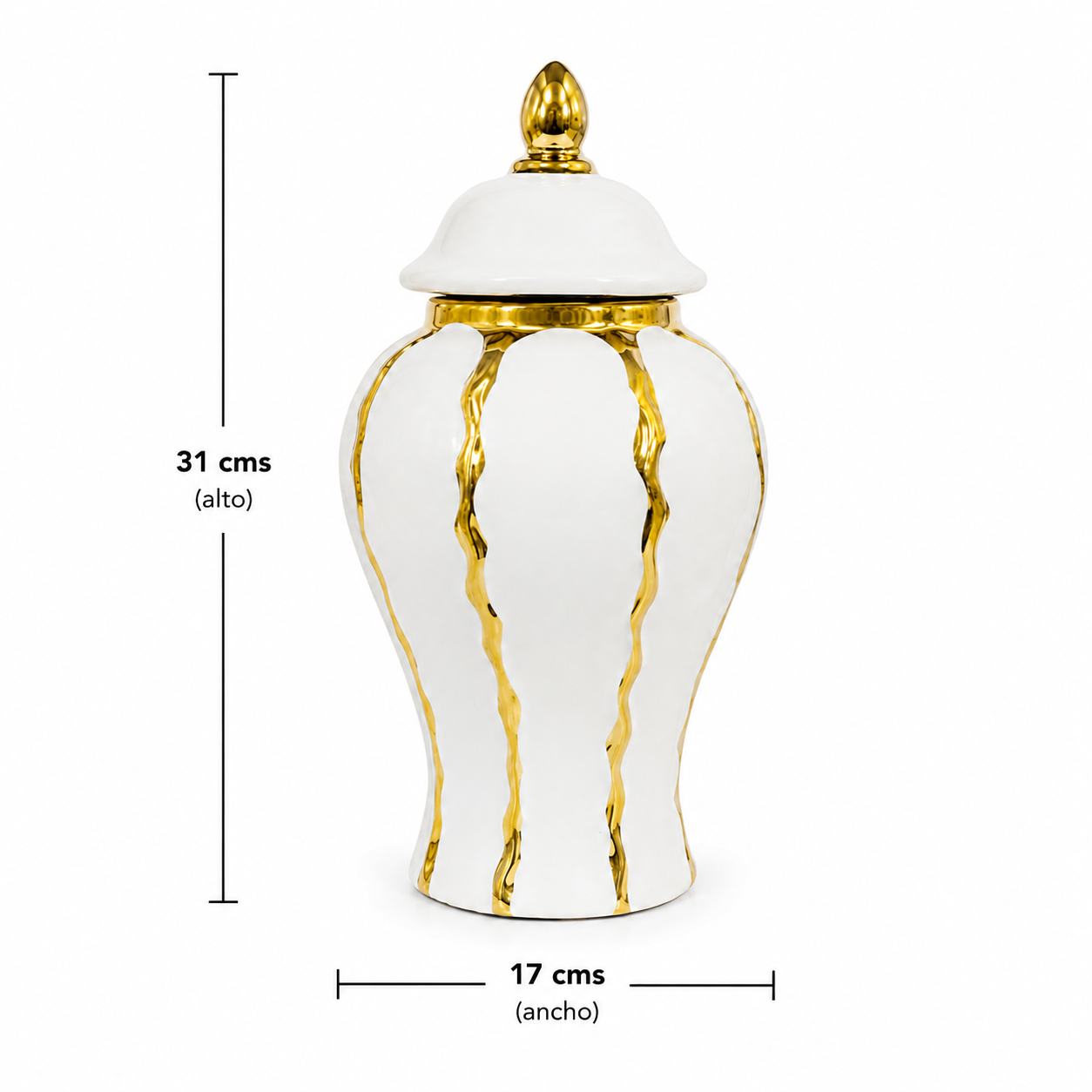 Florero y Cofre Decorativo de Cerámica Blanco y Dorado - 31 cm