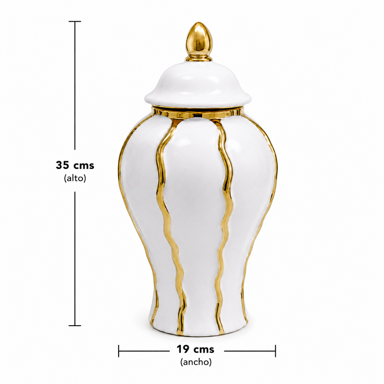 Florero y Cofre Decorativo de Cerámica Blanco y Dorado - 35 cm