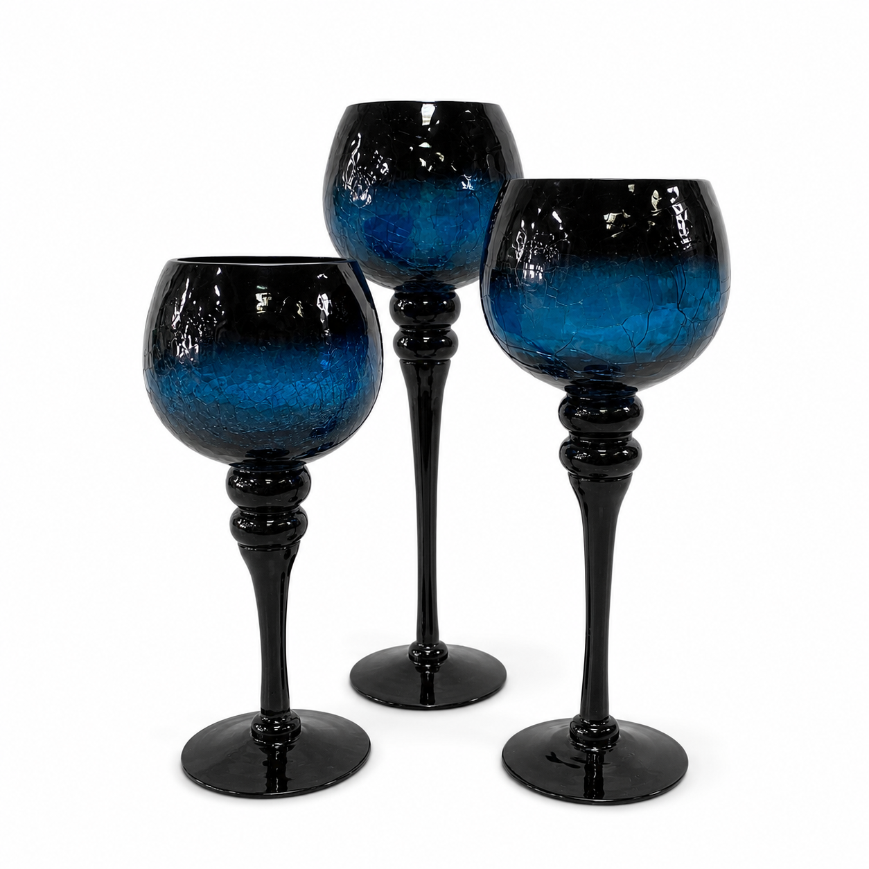 Juego de 3 Copas Decorativas - Color Calipso Cian - Vidrio
