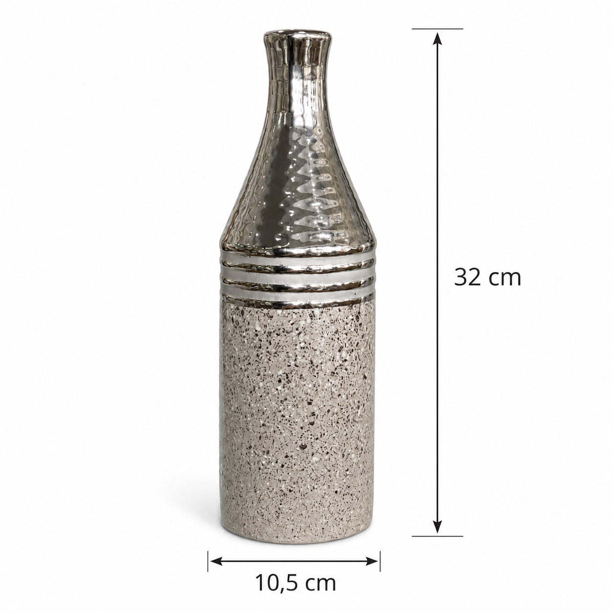 Botella Decorativa de Cerámica - Color Plateado – 32 cm