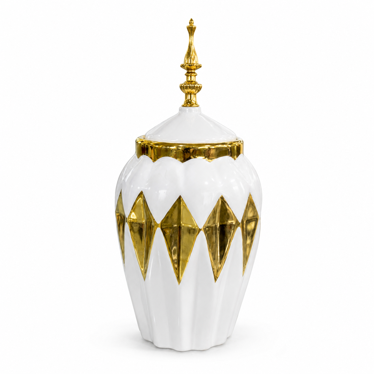 Cofre Decorativo Blanco y Dorado con Tapa - 33 cm - Cerámica