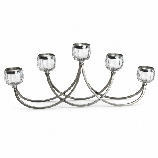 Candelabro Extendido de Cristal con Base Metálica - 65 cm