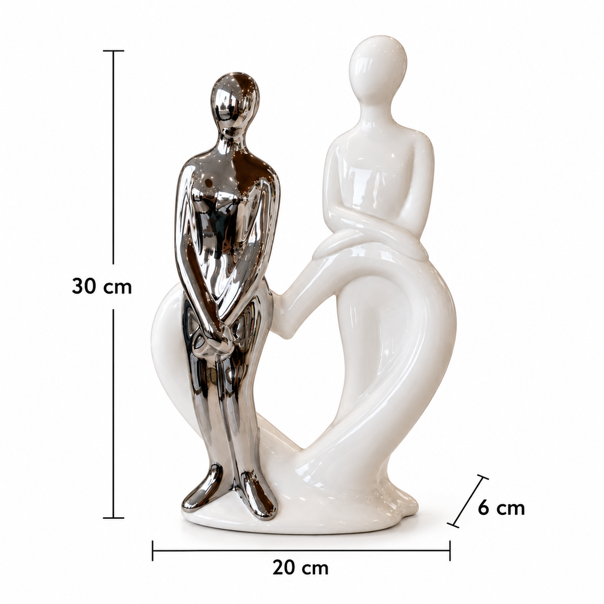 Figura Abstracta de Pareja – Blanco y Plateado - 30 cm
