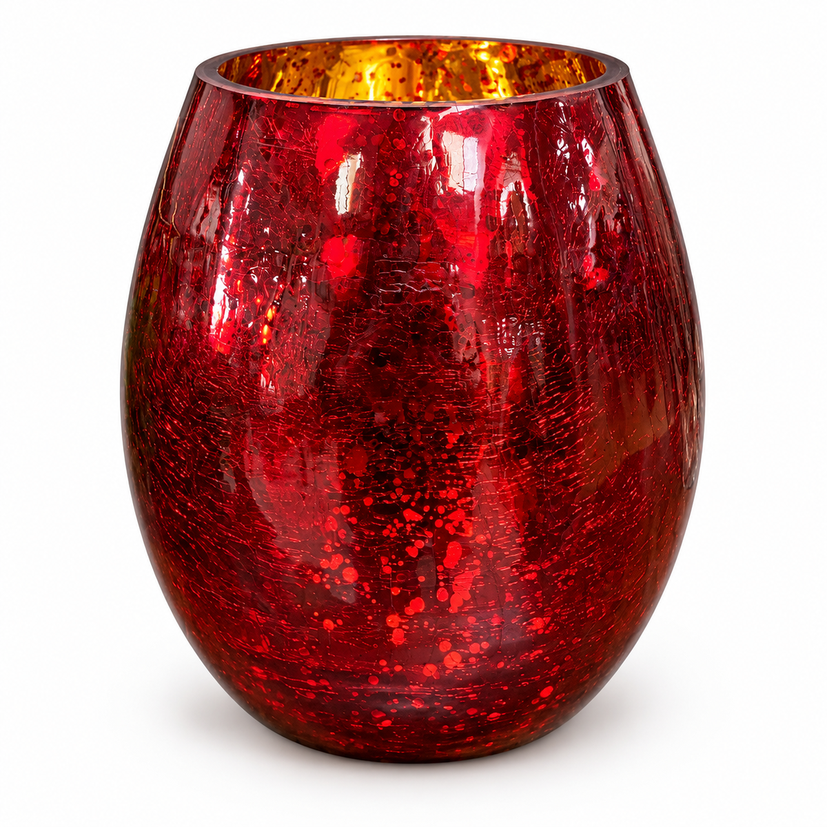Portavelas Esférico de Vidrio Craquelado Rojo – 19 cm