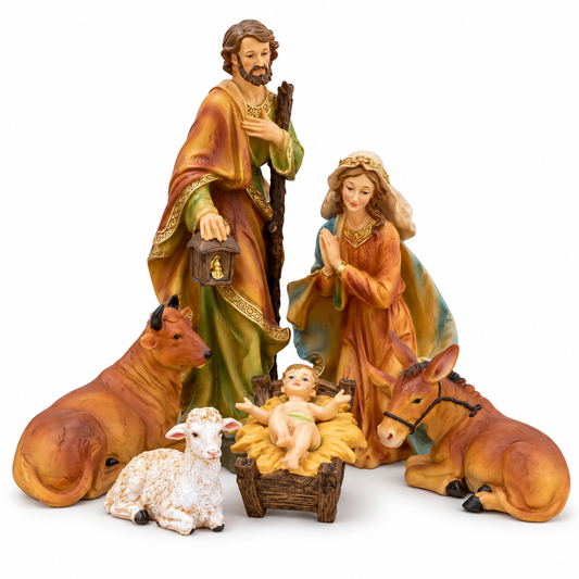 Pesebre Sagrada Familia con Animales en Polirresina – 6 Piezas