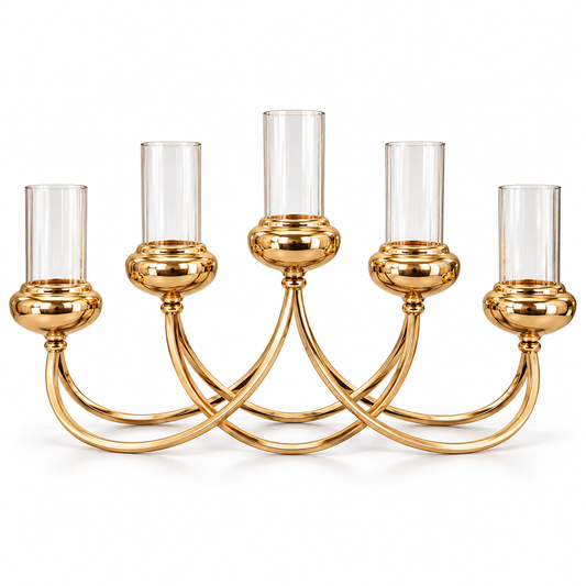 Candelabro Extendido Oro Brillante de 5 Velas – 64 cm