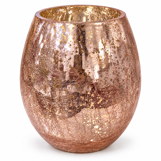Portavelas Esférico de Vidrio Craquelado Rosa – 19 cm