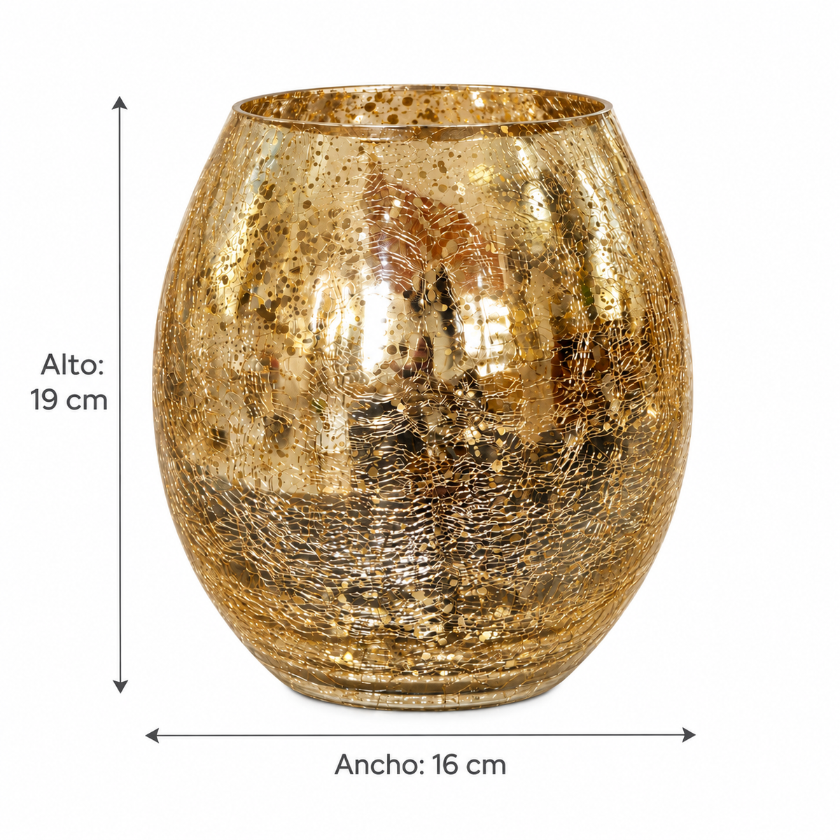 Portavelas Esférico de Vidrio Craquelado Dorado – 19 cm