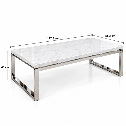 Mesa de Centro Mármol White Rectangular - Acero Inoxidable