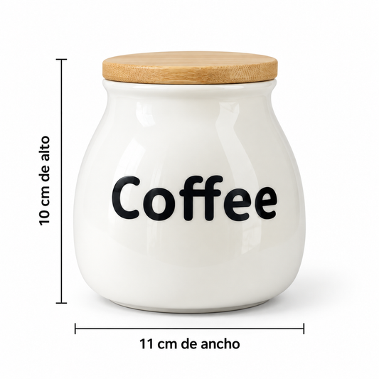 Frasco de Cerámica Coffee M con Tapa de Bambú – 10 cm