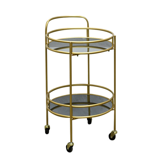 Carro Bar Redondo en Metal Dorado con Repisas de Espejo GOTT