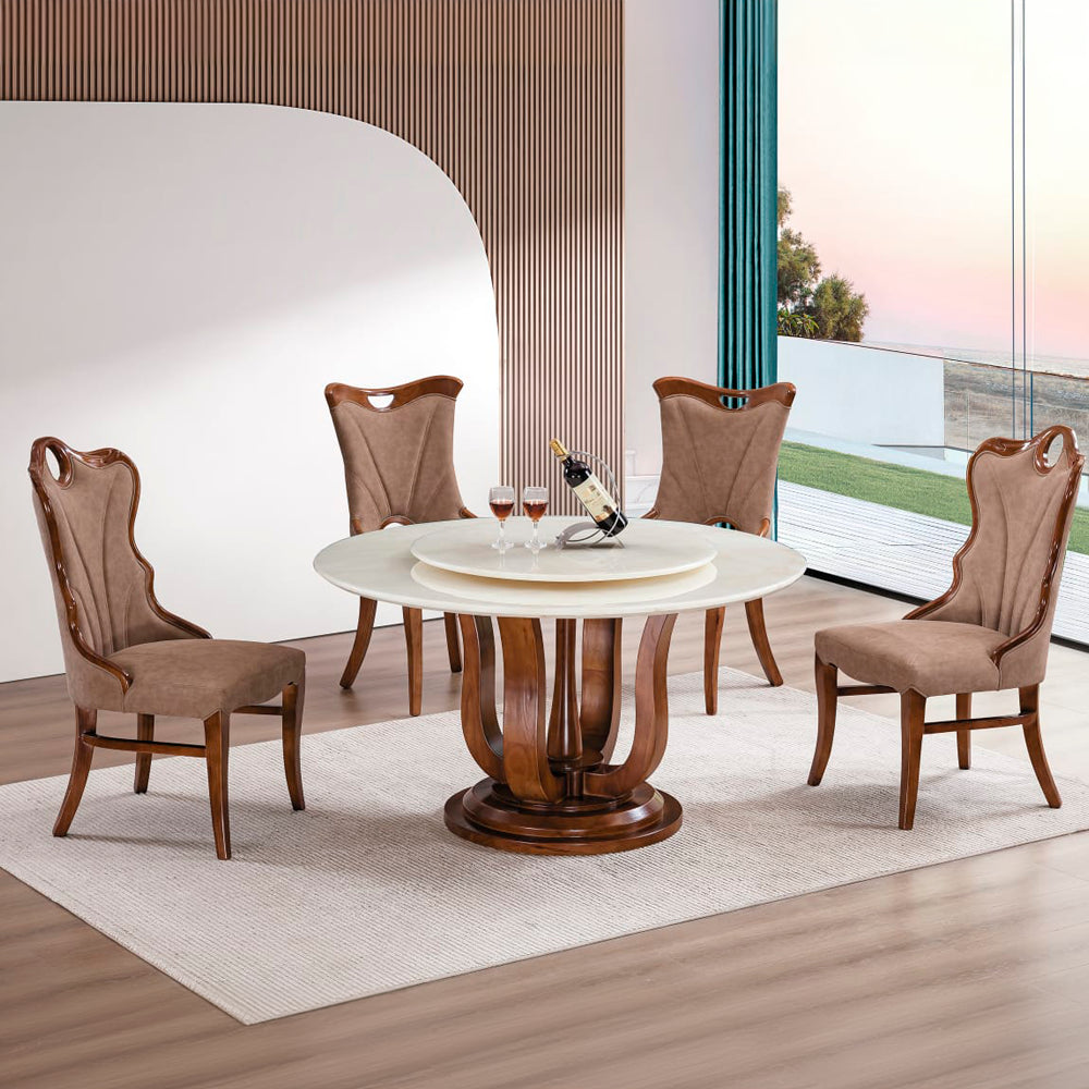 COMEDOR REDONDO DE JADE BLANCO Y ROBLE - 6 SILLAS