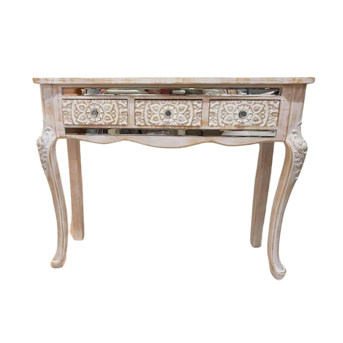 Arrimo Vintage con Espejos y 3 Cajones – Rosa Pastel y Blanco