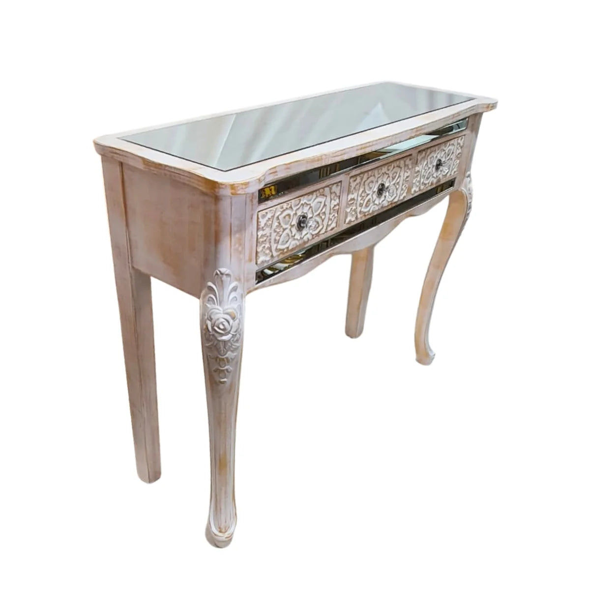 Arrimo Vintage con Espejos y 3 Cajones – Rosa Pastel y Blanco