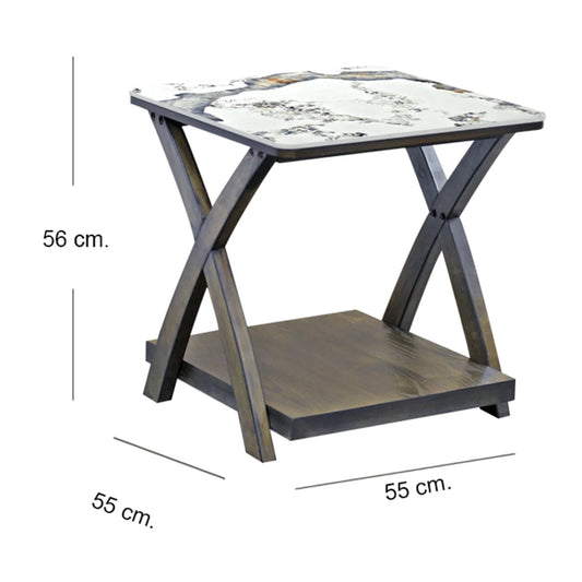 Mesa Lateral Línea STONE con Cubierta Estilo Mármol