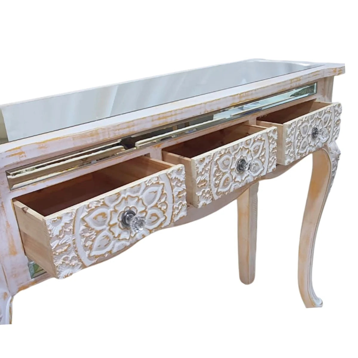 Arrimo Vintage con Espejos y 3 Cajones – Rosa Pastel y Blanco