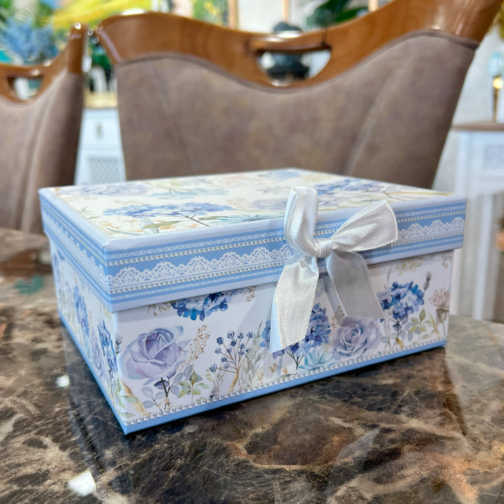 Tazón de Cerámica 300cc con Cuchara y Posavasos de Madera - Diseño Floral Azul