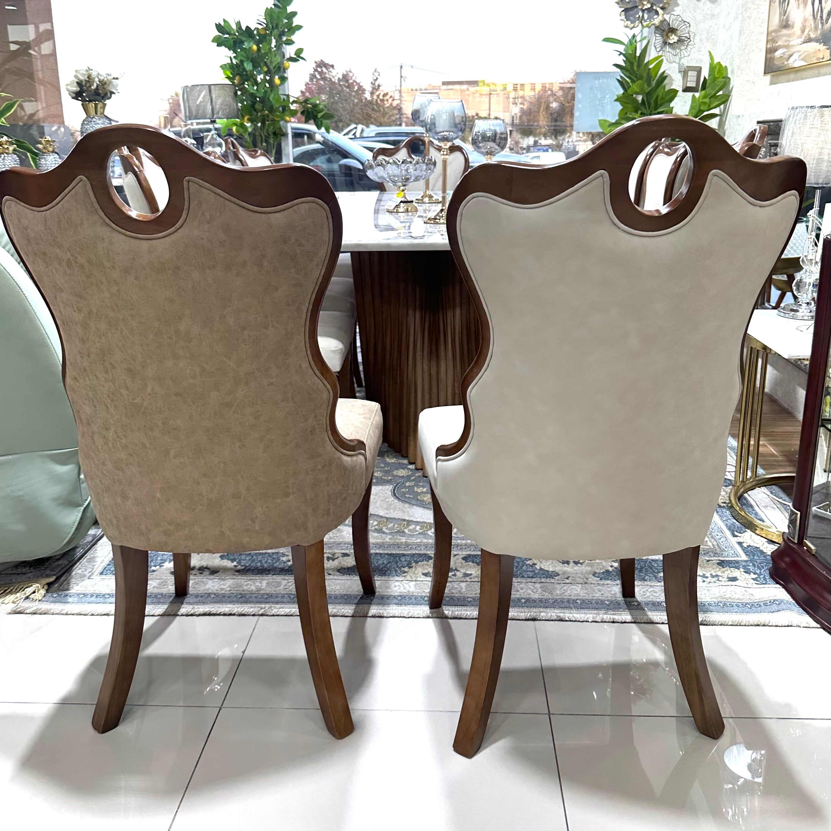 COMEDOR REDONDO DE MARMOL Y ROBLE TEO - 6 SILLAS