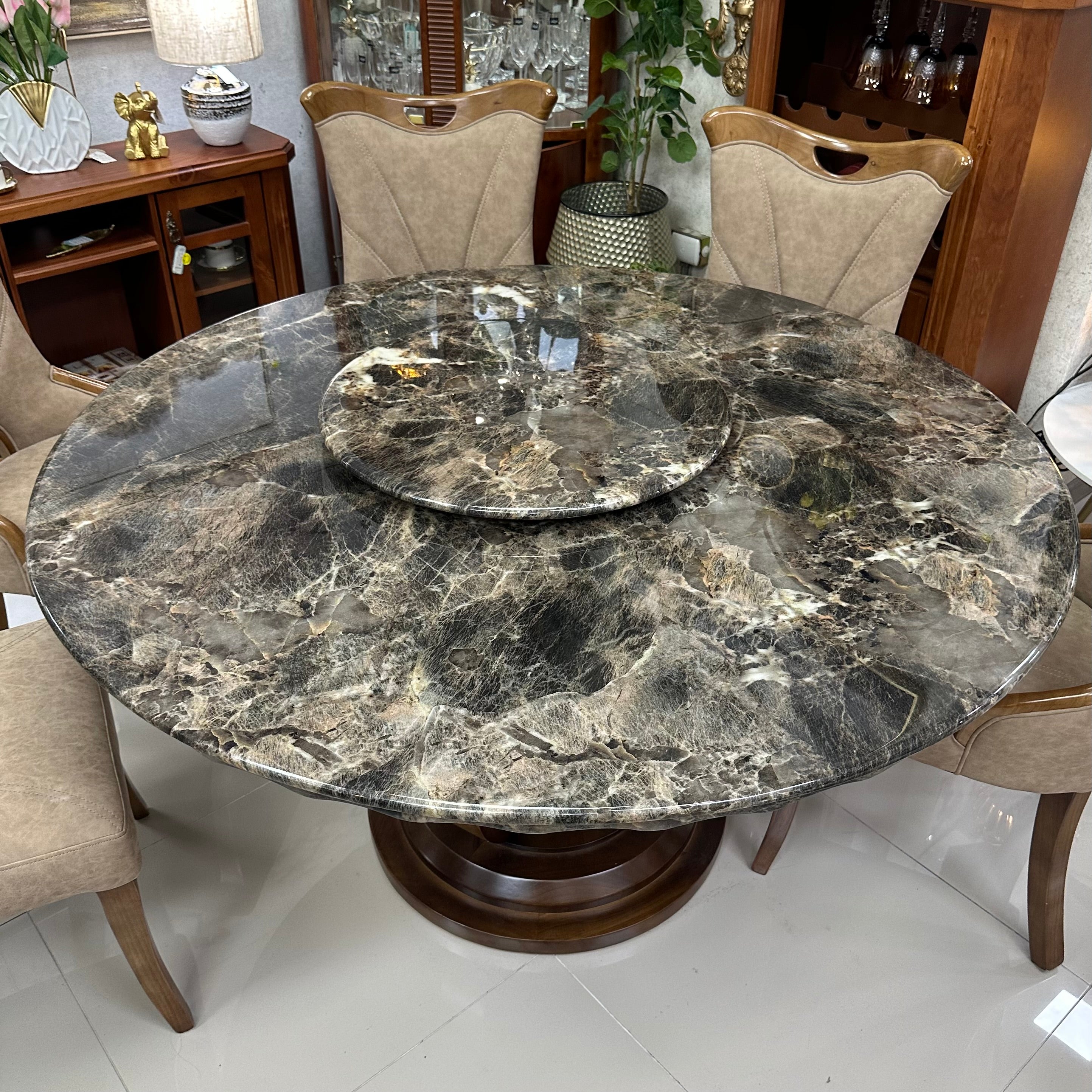 COMEDOR REDONDO DE MARMOL Y ROBLE TEO - 6 SILLAS