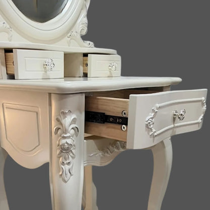 Tocador “LUMIA” con Banqueta, Espejo y Cajonería