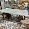 COMEDOR DE MARMOL Y ROBLE SAKURA - 6 SILLAS - BASE ABANICO