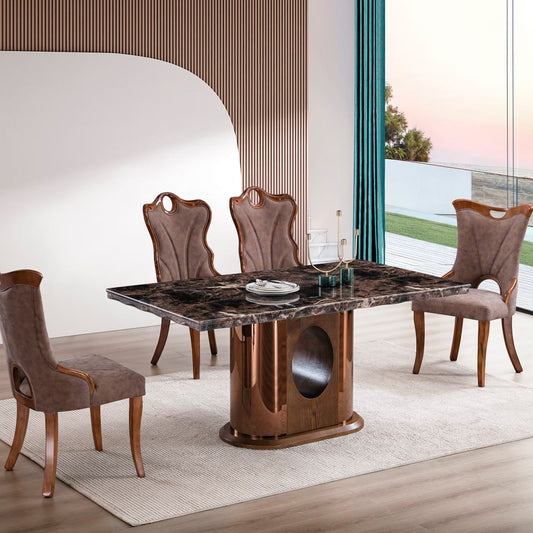 COMEDOR DE MARMOL Y ROBLE LUCERNA - 6 SILLAS - 160CM