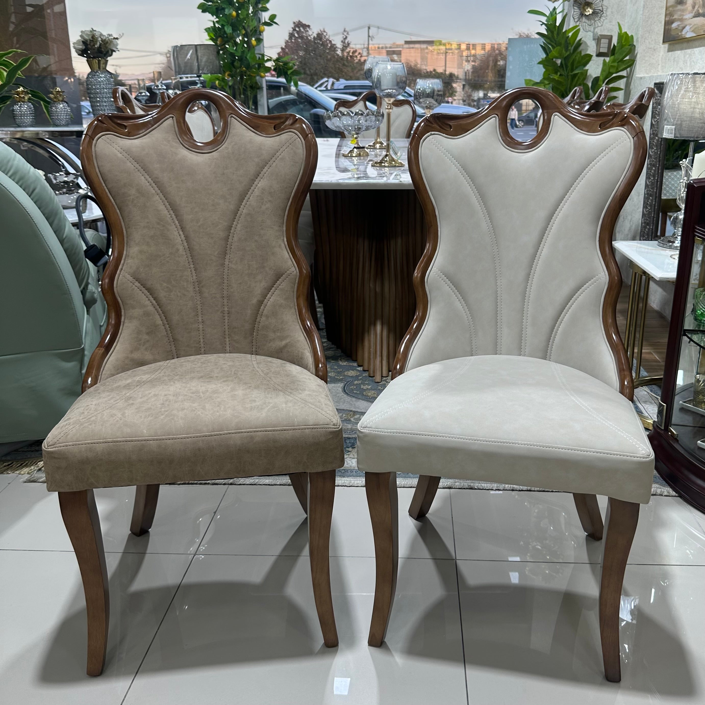COMEDOR REDONDO DE MARMOL Y ROBLE TEO - 6 SILLAS