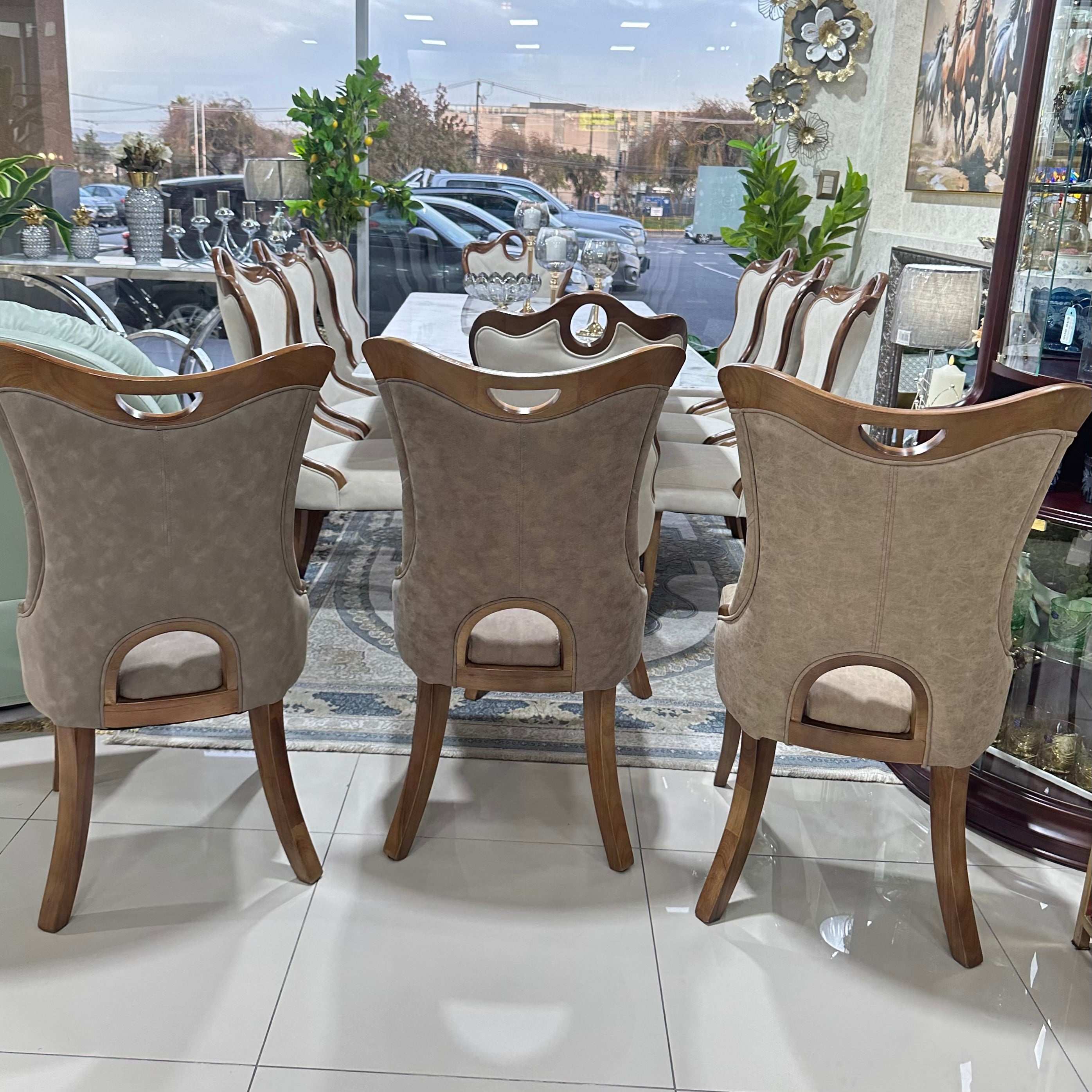COMEDOR REDONDO DE MARMOL Y ROBLE TEO - 6 SILLAS