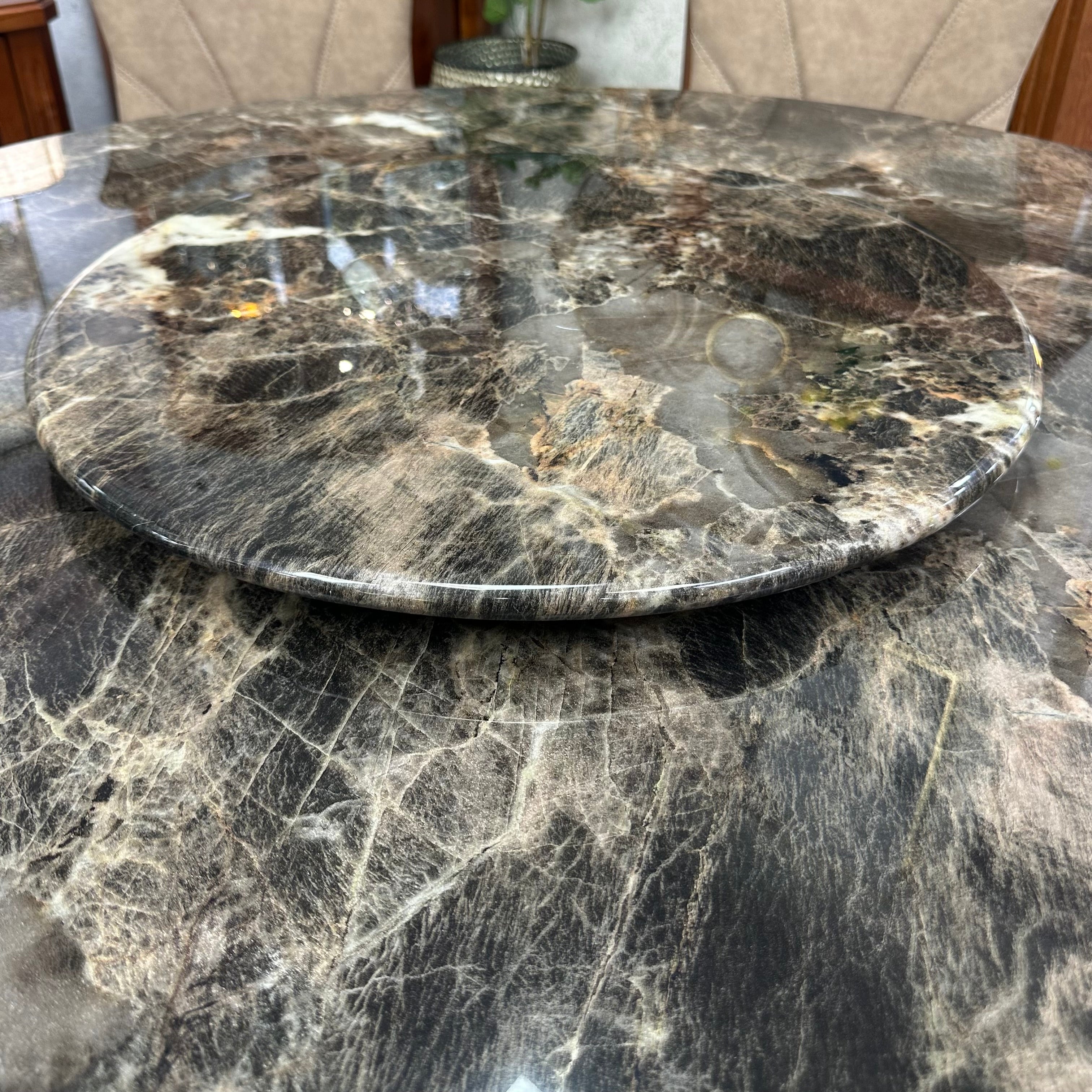COMEDOR REDONDO DE MARMOL Y ROBLE TEO - 6 SILLAS
