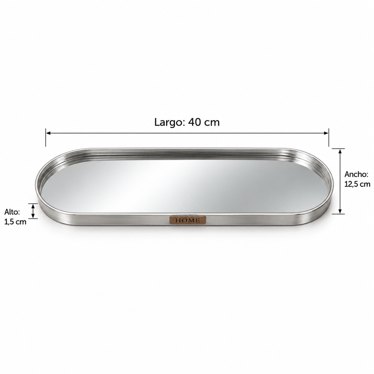 Bandeja Ovalada Espejada Plateada – 40 cm