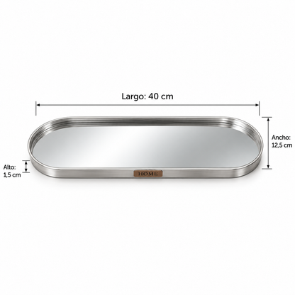 Bandeja Ovalada Espejada Plateada – 40 cm