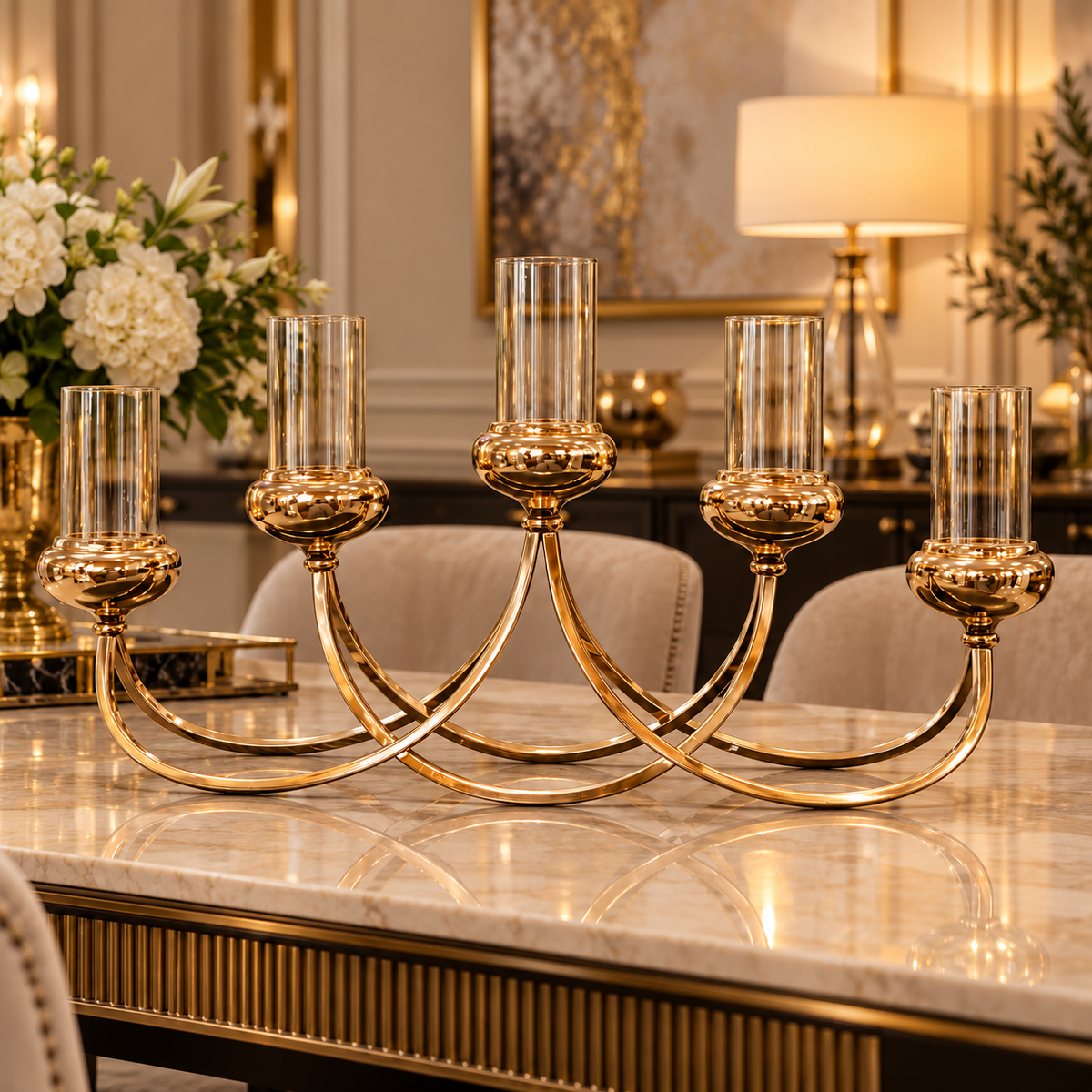Candelabro Extendido Oro Brillante de 5 Velas – 64 cm