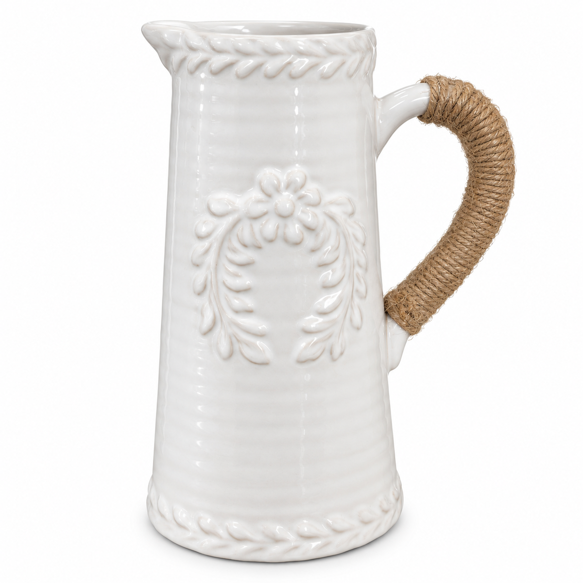 Jarrón Provenzal Pequeño de Cerámica con Asa de Yute - 21,7 cm