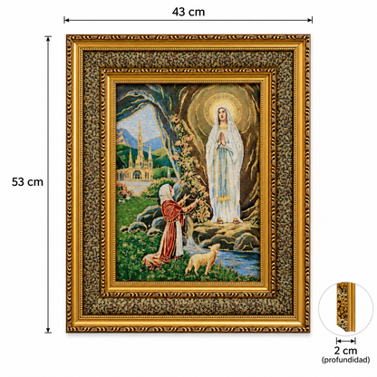 Cuadro Virgen de Lourdes en Tapiz Estilo Gobelino - 53 cm