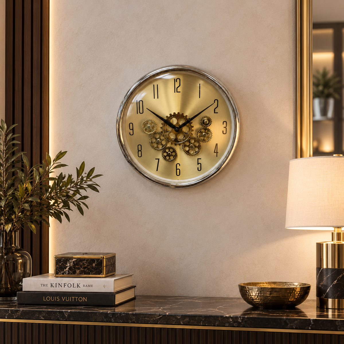 Reloj Engranaje Brillante Dorado y Plateado - 35 cm