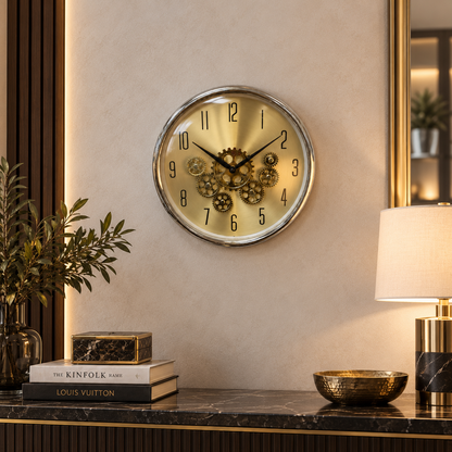 Reloj Engranaje Brillante Dorado y Plateado - 35 cm