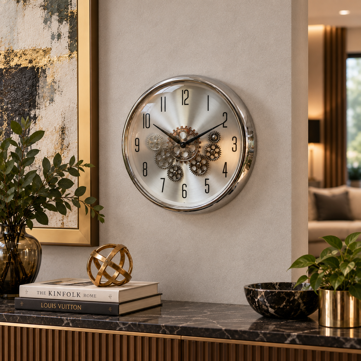 Reloj Engranaje Brillante Plateado - 35 cm