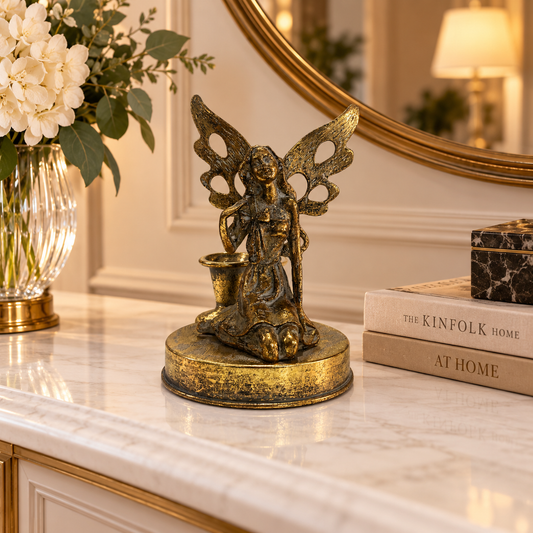 Figura Decorativa Hada Bronze Metálica